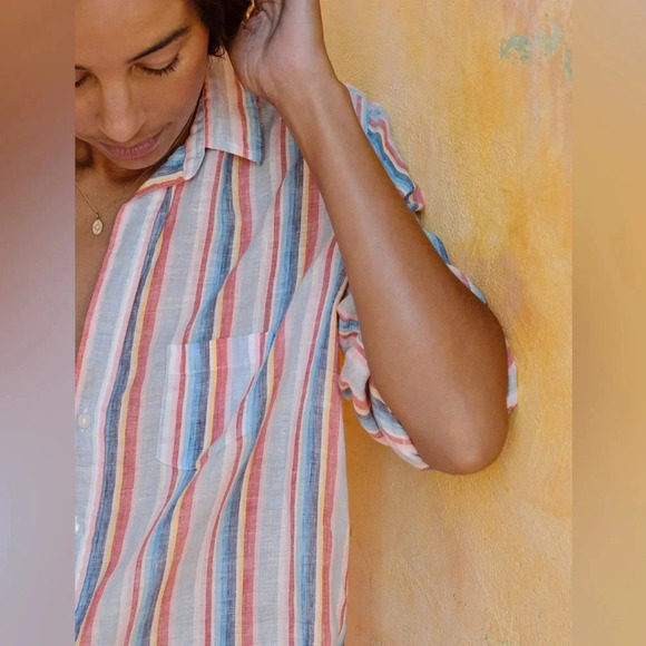 Frank & Eileen 100% Linen Style Eileen Stripe Button Down Shirt size XS - Picture 4 of 14